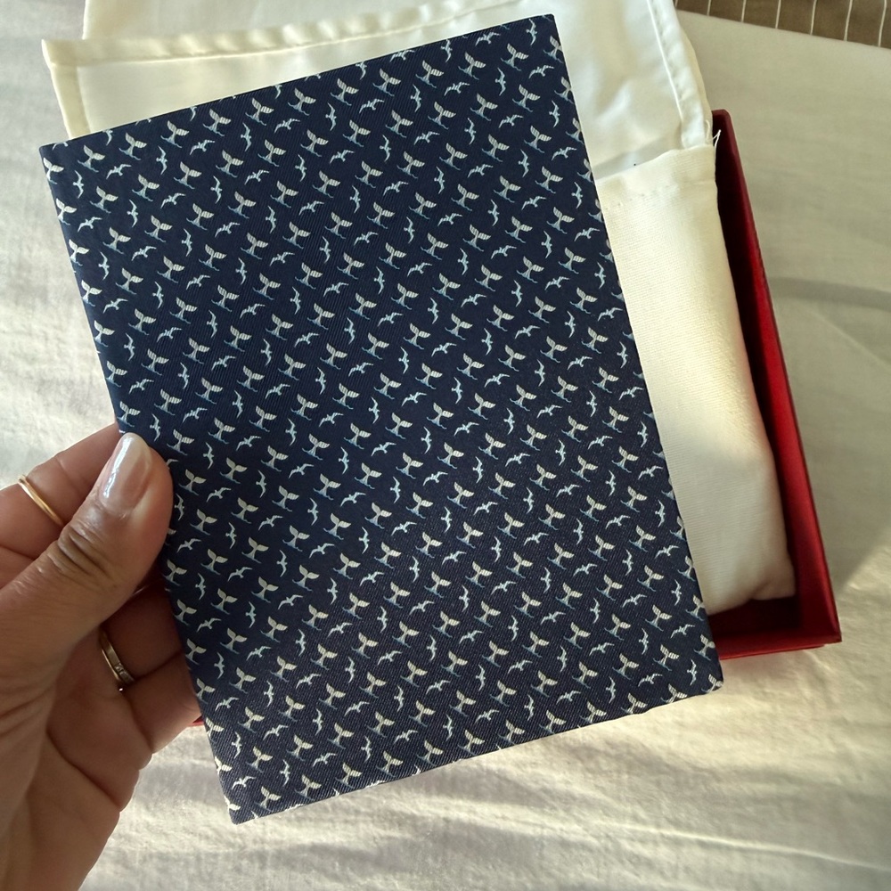 Salvatore Ferragamo Navy and White Patterned Lined Journal with Gold Logo